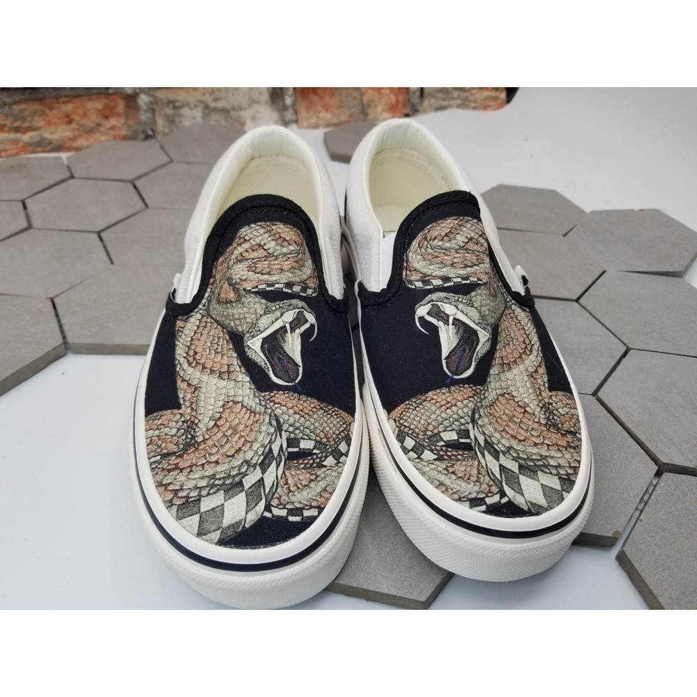 Vans Classic Slip-On Python Snake Desert Black White Youth Sz 3.5 Gs Women's 5